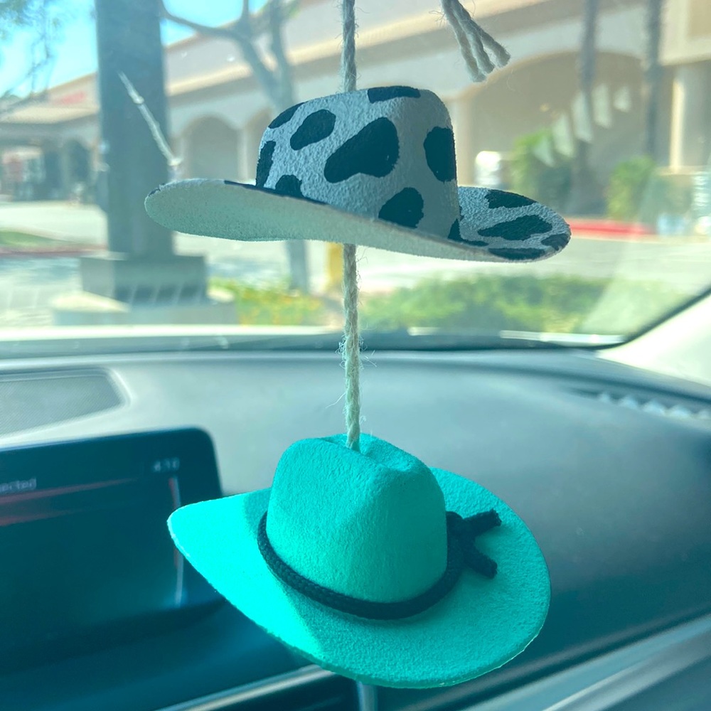 Cowboy hat accessory for rear view mirror